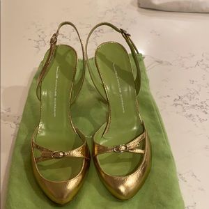 GUC Leopoldo Giordano Gold Slingback Heel, Sz 38
